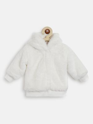 Hooded Faux Fur Cardigan -White